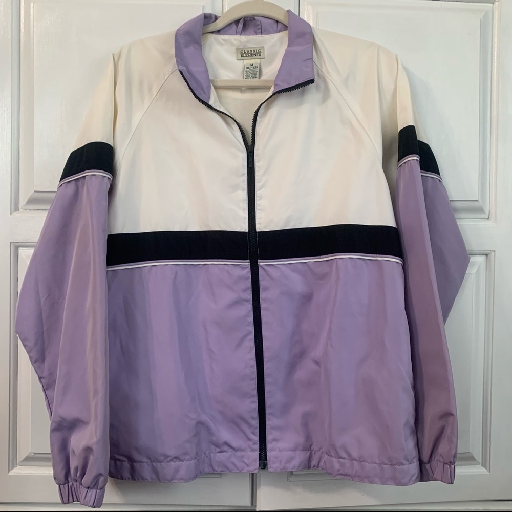 Vintage 80s 90s White & Purple Lightweight Windbreaker Jacket